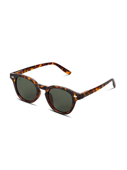 Occhiali da sole Bauman di TWIG Concept Milano: occhiali da sole tartarugati con lenti scure rotonde, finitura lucida e protezione UV 400, su sfondo bianco.