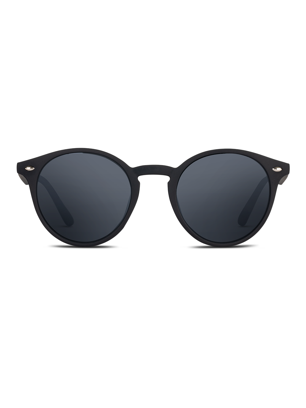 Gli Occhiali da sole Pollock di TWIG Concept Milano sono occhiali da sole tondi di colore nero con lenti scure e montatura minimalista in policarbonato, su sfondo bianco.