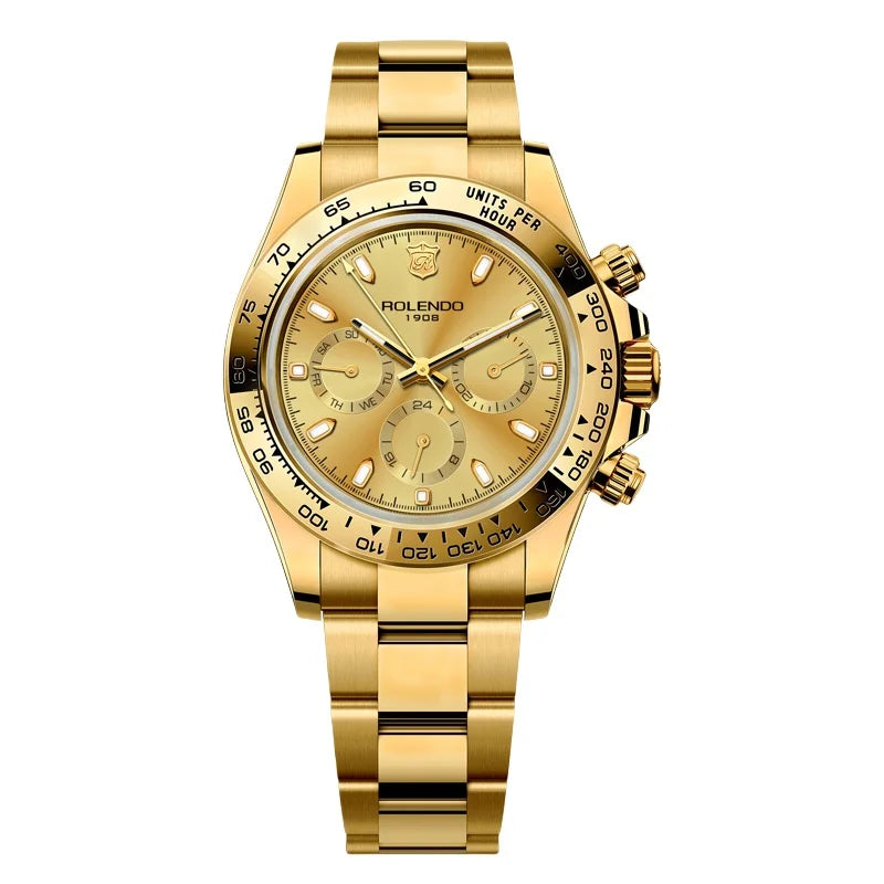 Con lunetta in ceramica e vetro zaffiro, l'Orologio automatico uomo cronografo di PACOSHOP24.COM offre uno stile e una raffinatezza eccezionali.