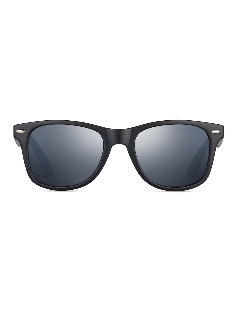 Gli Occhiali da sole Dirac di TWIG Concept Milano sono occhiali da sole neri con lenti scure e riflettenti in resistente policarbonato e protezione totale UV 400, raffigurati su sfondo bianco.