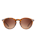 Gli Occhiali da sole Weil di TWIG Concept Milano sono occhiali da sole unisex rotondi in tartaruga con lenti sfumate marroni e protezione UV 400, presentati frontalmente su sfondo bianco.