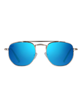 Vista frontale degli Occhiali da sole Wigner di TWIG Concept Milano con lenti in policarbonato specchiato blu vivo e protezione UV 400, su sfondo bianco.