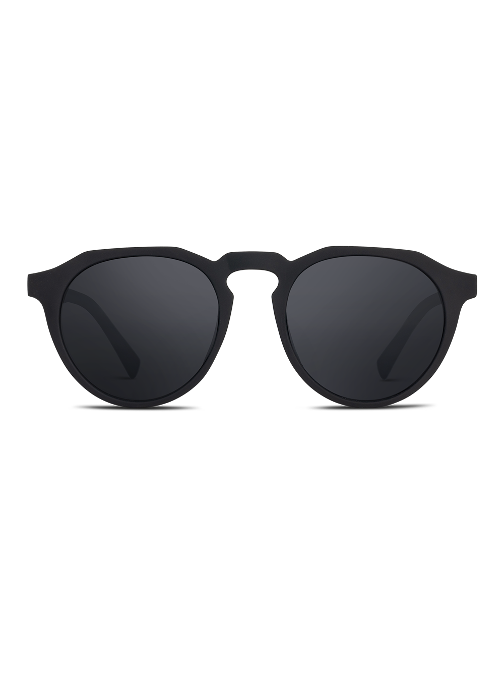 I TWIG Concept Milano Occhiali da sole Woolf sono occhiali da sole rotondi unisex di colore nero con lenti scure e protezione UV 400, su sfondo bianco.