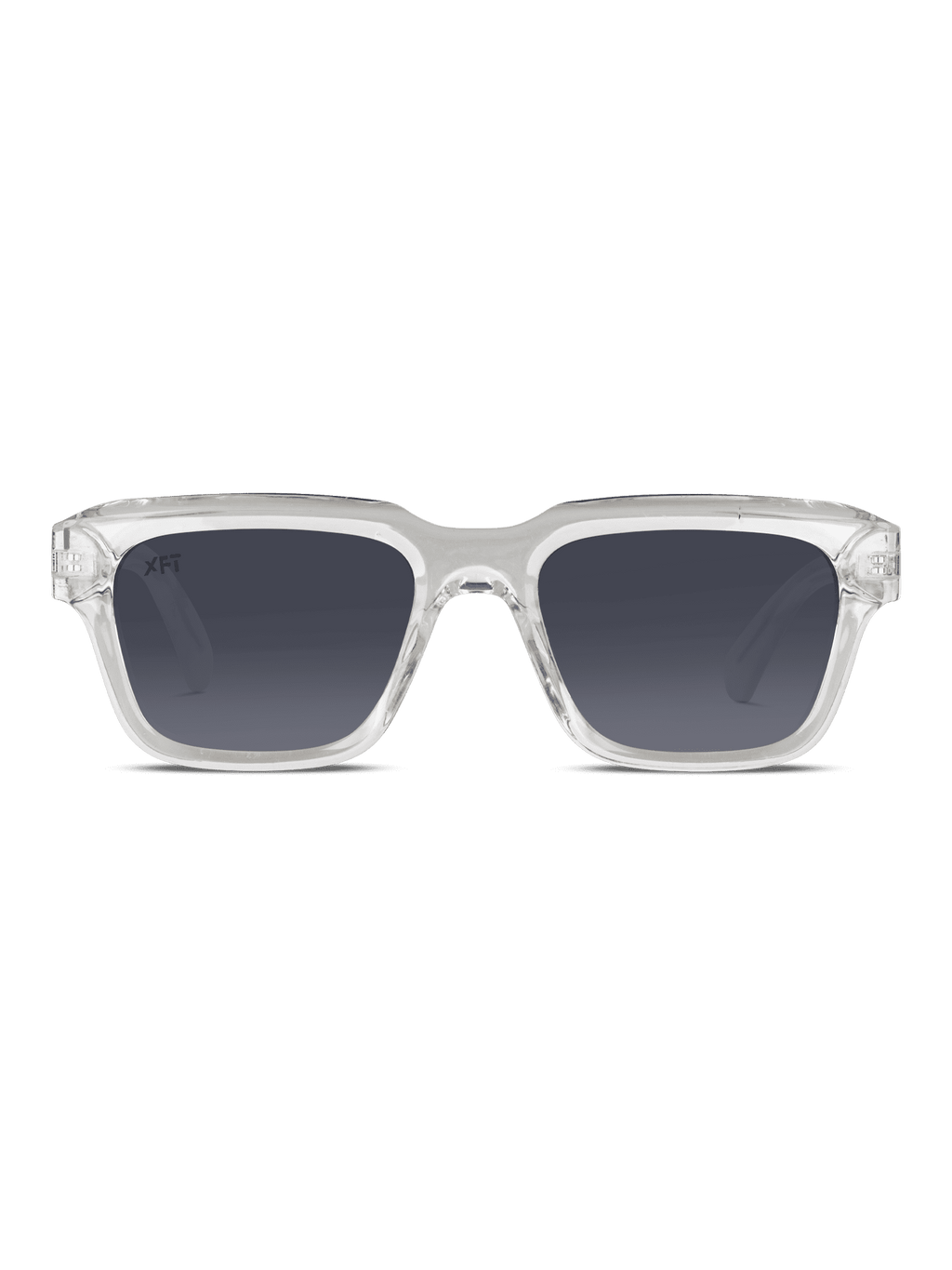 Crystalith di X Frame Therapy: occhiali da sole unisex con montatura chiara, lenti rettangolari e sfumatura scura, realizzati in acetato di cellulosa. Presentati su un semplice sfondo bianco.