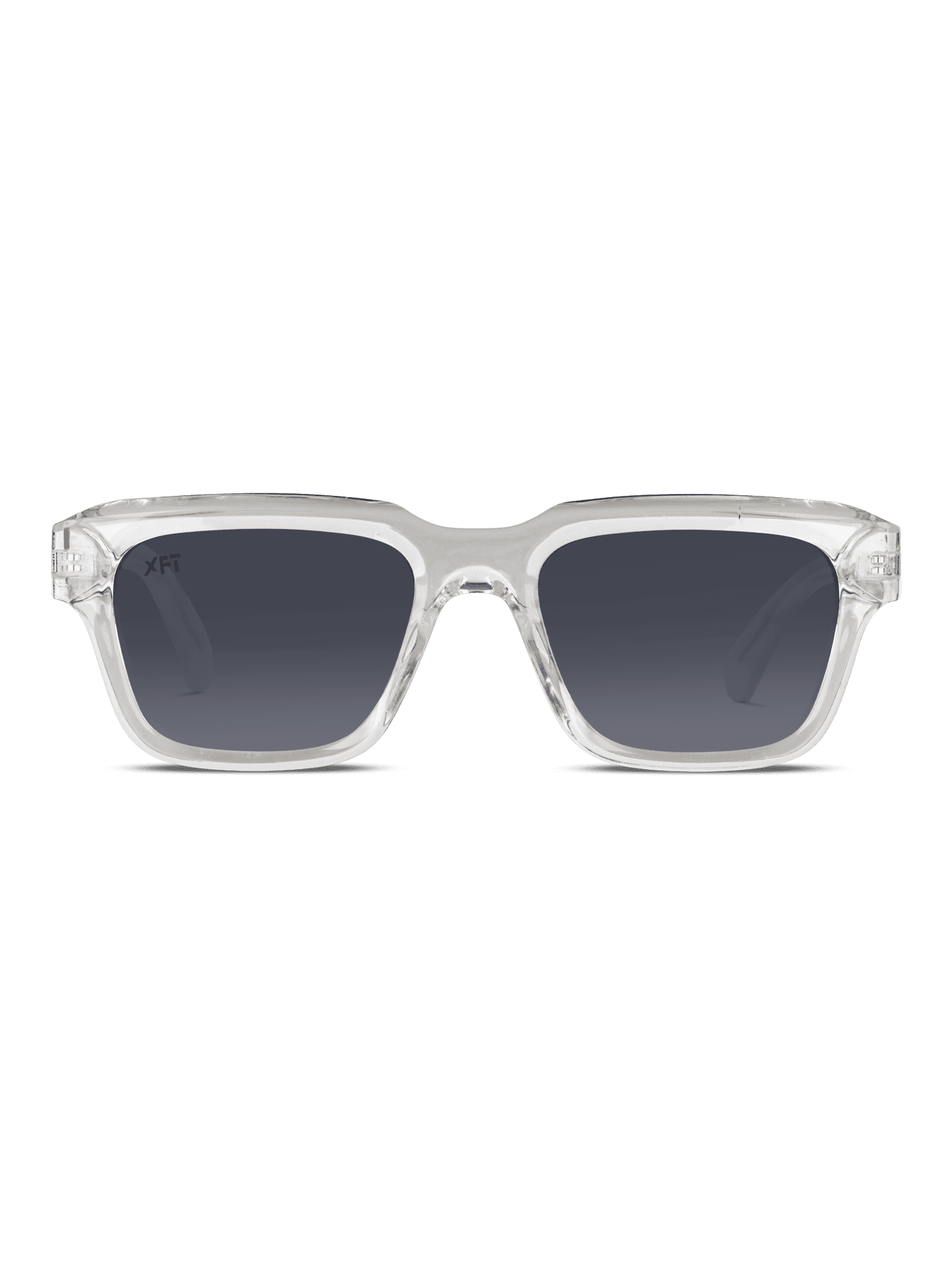 Crystalith di X Frame Therapy: occhiali da sole unisex con montatura chiara, lenti rettangolari e sfumatura scura, realizzati in acetato di cellulosa. Presentati su un semplice sfondo bianco.