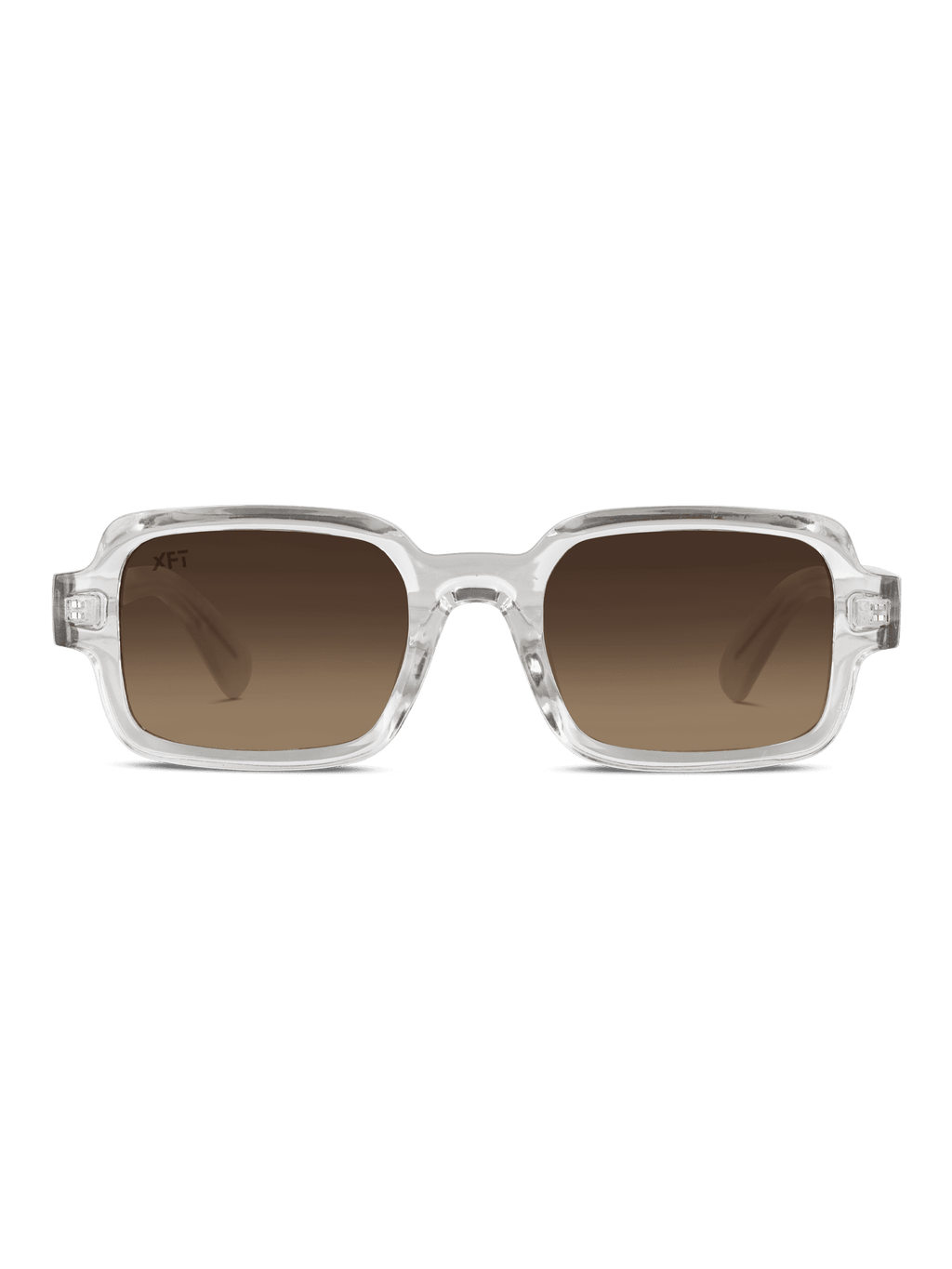 Neocraft occhiali X Frame Therapy da sole unisex con montatura rettangolare trasparente e lenti marroni sfumate UV400, mostrate frontalmente su sfondo bianco.