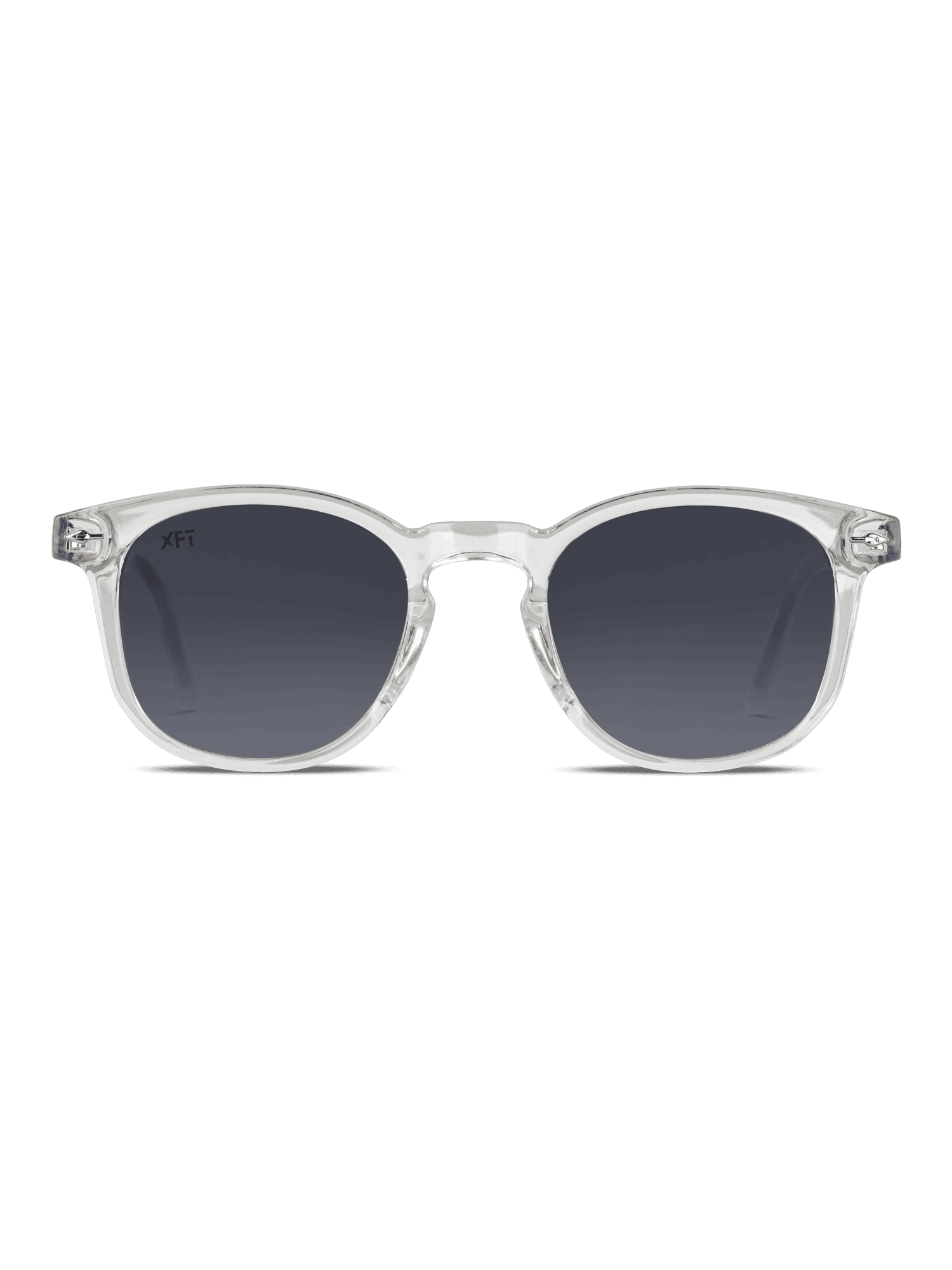 Prismalith di X Frame Therapy: occhiali da sole con montatura chiara e lenti rotonde UV400 colorate di nero, realizzati in acetato di cellulosa. Mostrati in una vista frontale su uno sfondo bianco.